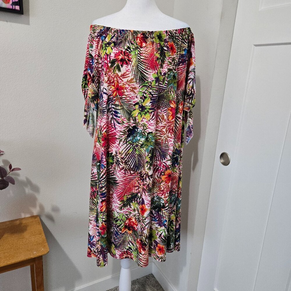 Tacera Multicolor Off Shoulder Knee Length Floral Dress Sz XL